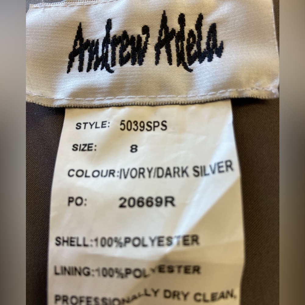 Andrew Adela ivory and dark silver cocktail dress, size 8. - Picture 3 of 3